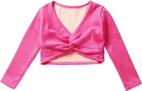 Vista 9 de JEATHA Suéter de manga larga para niñas y niñas con diseño de ballet, suéter corto para leotardo