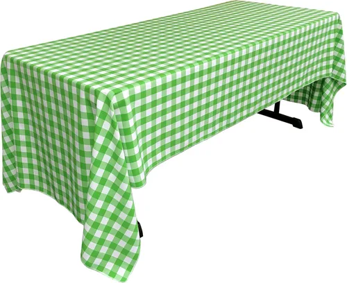 Vista 42 de LA Linen Mantel rectangular de poliéster Gingham a cuadros 60 por 84 pulgadas, blanco y verde oscuro