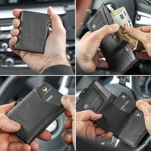 Vista 3 de DONBOLSO Wallet NextGen I - Cartera delgada moderna sin bolsillo para monedas, hasta 11 tarjetas, Napa granulada negra, Classic