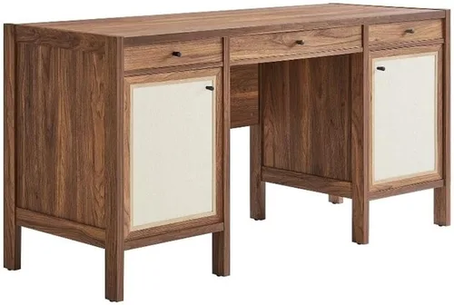 Vista 15 de Modway Capri Mid-Century - Cama de tamaño Queen moderna en nogal con cabecero y estribo