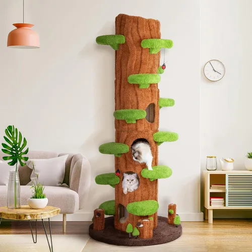 Vista 9 de KAMABOKO Bonito árbol para gatos de 42.5 pulgadas, árbol verde para gatos de interior, torre estética para gatos con forro polar de peluche