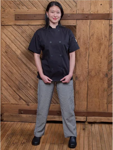 Vista 8 de Mercer Culinary Millennia - Pantalones de chef para mujer en diseño pata de gallo, L, NegroBlanco, 1