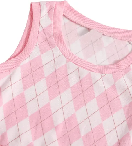 Vista 4 de Verdusa Camiseta sin mangas con cuello en V y estampado de rombos a cuadros para mujer