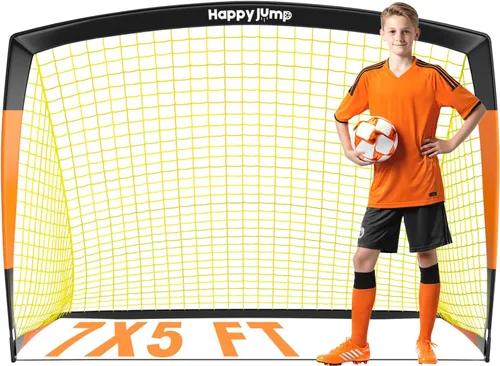 Vista 10 de Happy Jump Portería de fútbol 7'x5', 6.6'x3.3', 5'x3.6', 4'x3', 3'x2.2' Red de fútbol para patio trasero de niños