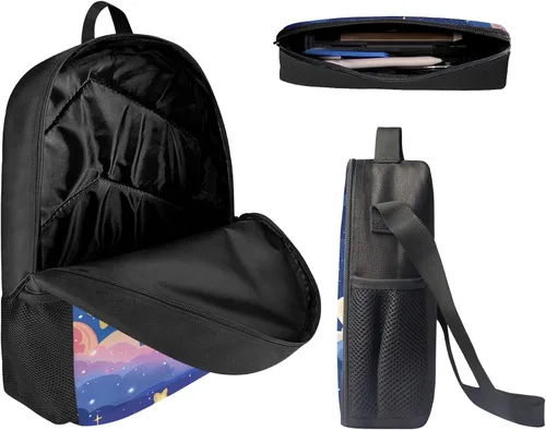 Vista 26 de HUGS IDEA Juego de 3 bolsas escolares con aislamiento térmico para el almuerzo, estuche para lápices