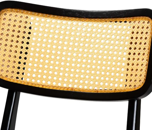 Vista 6 de Baxton Studio Tafari Mid-Century - Juego de sillas de comedor de 2 piezas con acabado marrón oscuro y ratán