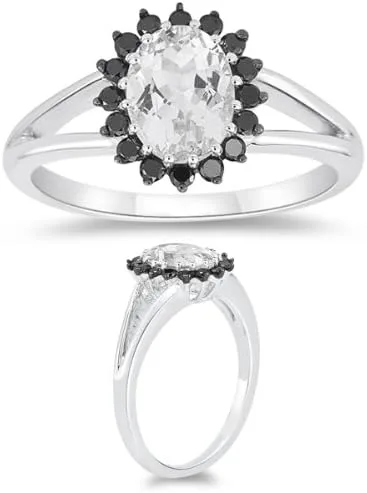 Vista 2 de Vogati Anillo de diamantes negros de 0,25 quilates y topacio blanco de 1,80 quilates en oro blanco de 10 quilates