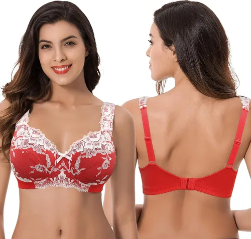 Vista 4 de Curve Muse Brasier reductor sin forro de encaje sin forro para mujer, talla grande, cobertura completa