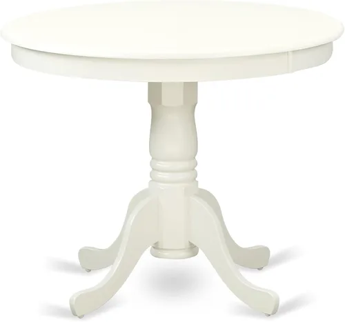 Vista 3 de East West Furniture ANCE3-LWH-15 - Juego de mesa de comedor moderno de 3 piezas que contiene una mesa de cocina redonda con pedestal y 2 sillas