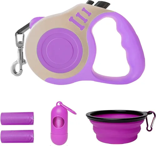 Vista 9 de Correa retráctil para perros pequeños y medianos, automática, telescópica, cinta para mascotas de 10/16 pies, duradera y práctica, con asa A1- rosa