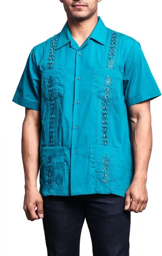 Vista 22 de G-style EE. UU. Remera playera mangas cortas de guayabera cubana para hombres
