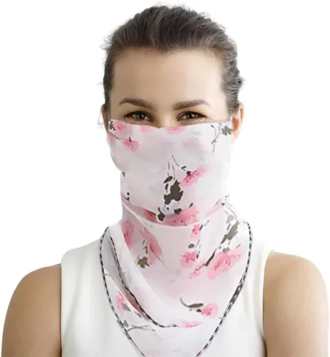 Vista 7 de OULIGET Bufanda floral de protección solar para mujer, máscara de gasa con protección ajustable, bandana protectora de cuello de seda helada