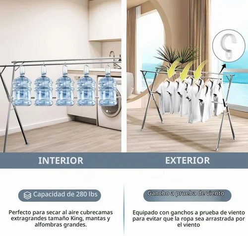 Vista 5 de Estante de secado de ropa de 79 pulgadas, tendedero para ropa