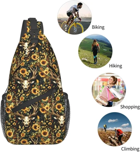 Vista 5 de Small Crossbody Bags for Women Men - Vintage Deer Skull Sunflowers Print Adjustable Shoulder Bag Fanny Packs Belt Sling Bag Crossbody Purses