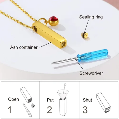 Vista 198 de FindChic Collares personalizados con urna para cenizas, barra vertical, gato, luna, reloj de arena, garra de perro, acero inoxidable, chapado en oro