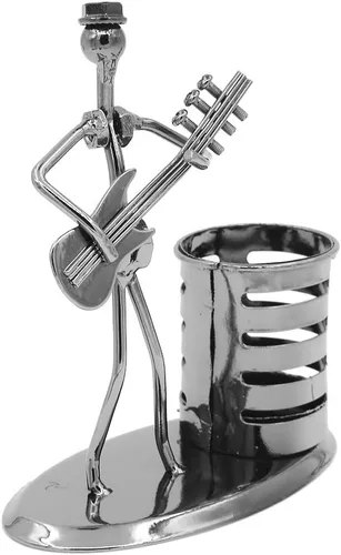 Vista 2 de Música Tema de Músico Sombrero de Hierro Hombre Arte Acero Metal Personalidad Creativa Lápiz Titular de Lápiz Taza Oficina Estudiantes de Escritorio
