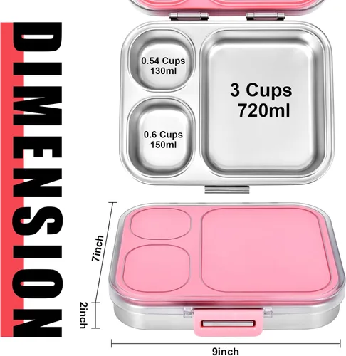 Vista 2 de UPTRUST Lonchera Bento de acero inoxidable, 3 compartimentos, rosa, 4.2