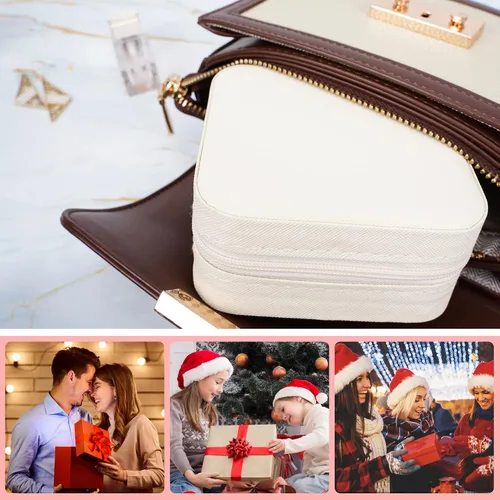 Vista 5 de XZUZ Pequeñas cajas de joyería de viaje, organizador de joyas portátil, cajas de almacenamiento para aretes, anillos, collares, cajas de joyería