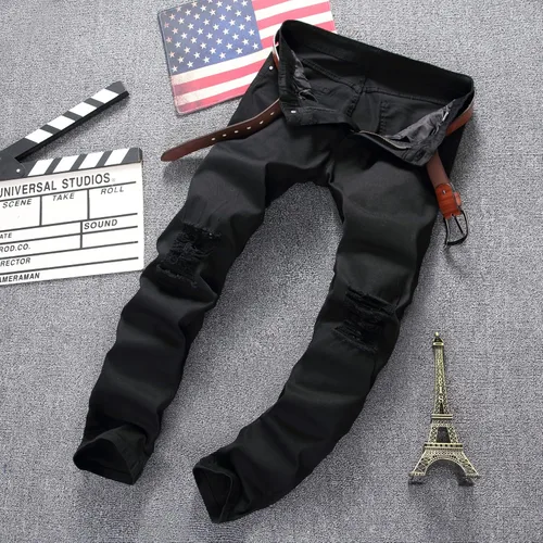 Vista 3 de Leward - Pantalones vaqueros para hombre ajustados elásticos color negro