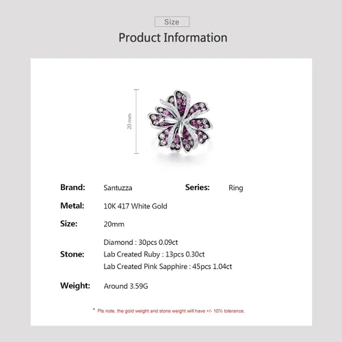 Vista 4 de Santuzza Anillo de oro macizo de 10 quilates con piedras preciosas para mujer