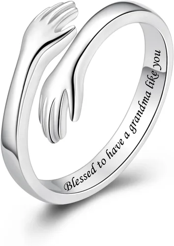 Vista 35 de Anillos de abrazo de plata esterlina S925 para mujeres, adolescentes y niñas, anillo ajustable para nieta, hija, esperanza, promesa, amistad, anillo