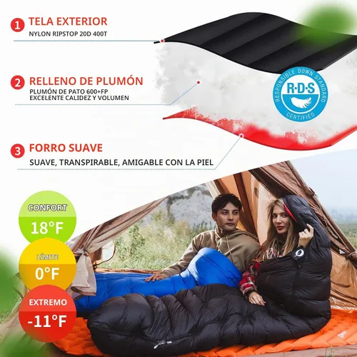 Vista 3 de Down Sleeping Bag for Adults, 600 Fill Power Ultralight Backpacking Negro