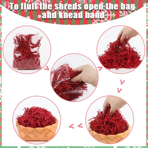 Vista 6 de LOMIMOS Relleno de papel de Navidad de 1 libra, papel de rafia de Navidad rojo y verde con confeti de Navidad para envolver regalos, cesta