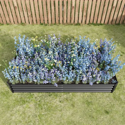 Vista 5 de Cama de jardín elevada galvanizada para verduras, jardineras elevadas al aire libre, camas de jardín elevadas de metal, kit de acero para verduras