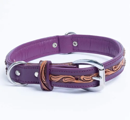 Vista 3 de Angel Pet Supplies - Collar de cuero genuino para perro San Antonio, perfecto para perros medianos, grandes y XL, hebilla de acero inoxidable, cuero