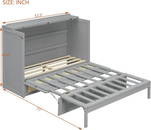 Vista 2 de Murphy - Cama de pared con cajones grandes, para apartamentos de habitaciones pequeñas, estudio, oficina en casa (color gris # z, matrimonial)