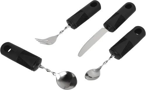 Vista 5 de Cubertería pesada para pacientes con Parkinson ayuda para la artritis, cuchara temblor de mano, tenedor, cuchillo ergonómico con peso, juego
