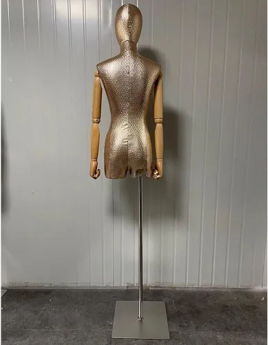 Vista 2 de Torso de maniquí femenino, forma de vestido con cabeza y brazos de madera posables, cuerpo torse de maniquí ajustable en altura