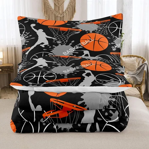 Vista 4 de Bodhi Juego de edredón deportivo 3D de baloncesto para adolescentes y niños, juego de ropa de cama de microfibra suave con fundas de almohada 4003