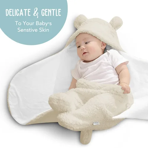 Vista 3 de BlueMello Manta para envolver al bebé Felpa ultrasuave esencial para bebés de 0 a 6 meses Recibir envoltorio beige Accesorios ideales