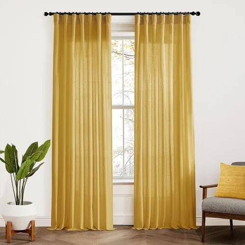 Vista 66 de XTMYI - Cortinas transparentes de 54 pulgadas de largo, juego de 2 paneles para baño, cortinas cortas de lino y algodón con semi privacidad