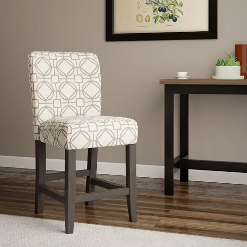 Vista 2 de HomePop Taburete de bar tapizado con altura de mostrador, 24 pulgadas, entramado marrón y gris Bronceado y Gris Celosía