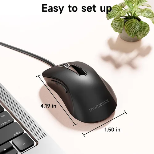Vista 6 de memzuoix Ratón con Cable, Ratón USB para Computadora 1400 DPI Ratón Óptico Móvil Diseño Ergonómico Ratones para Computadora con Cable de 5 Pies
