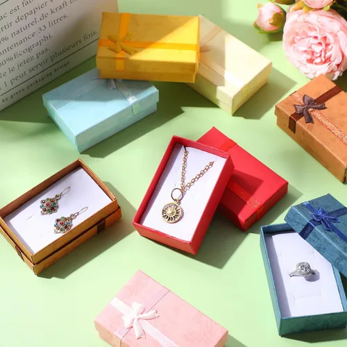 Vista 5 de Inbagi Cajas de regalo de joyería, coloridos collares, aretes, anillos, pulseras, cajas de joyería de cartón para regalo de San Valentín, boda, 3.15