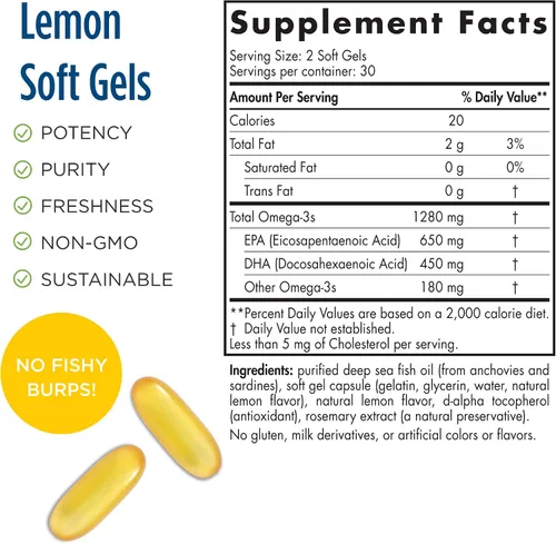 Vista 2 de Nordic Naturals ProOmega, sabor a limón - 1280 mg Omega-3 - Aceite de pescado de alta potencia con EPA y DHA - Promueve la salud del cerebro