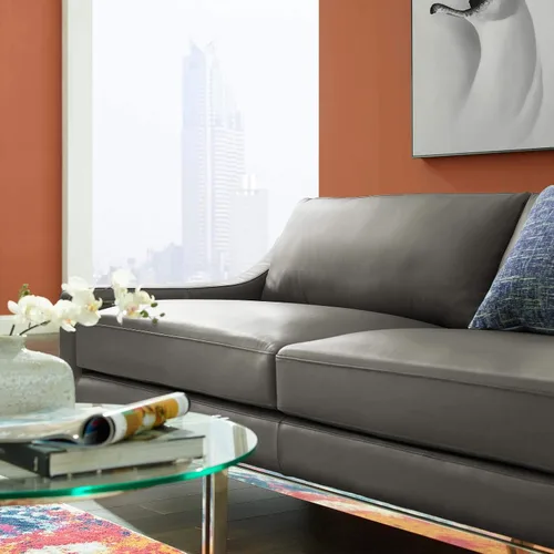 Vista 8 de Modway Arnés de sofá de cuero de 83.5" en gris con base de acero inoxidable