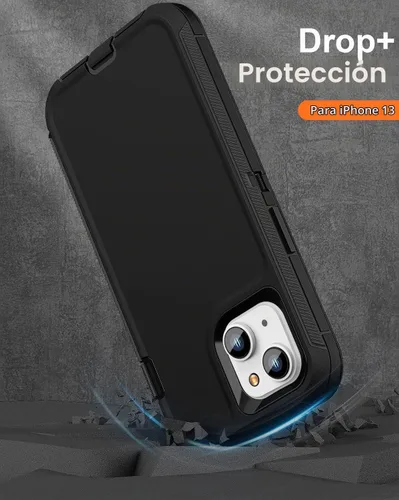 Vista 3 de Funda resistente para iPhone 13 y iPhone 14, protección a prueba de golpes de grado militar, incluye 2 protectores de pantalla de vidrio templado