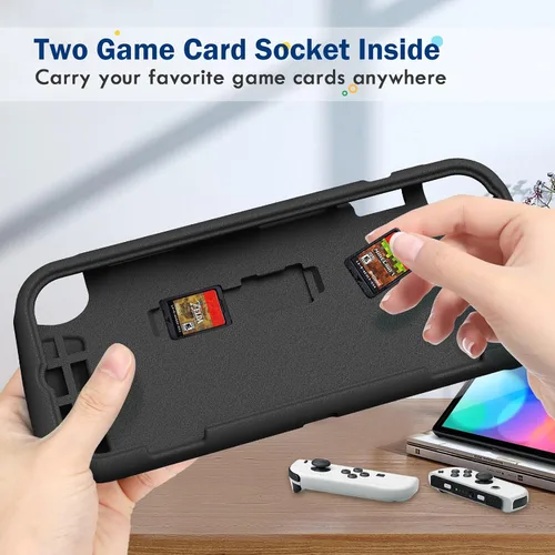 Vista 4 de Fintie Kids Case for Nintendo Switch OLED Model 2021 with Game Card Slots - [Kids Friendly] Ultralight Shockproof Protective Cover, Ergonomic Grip