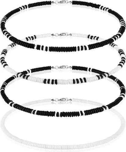 Vista 7 de Bonuci 4 piezas de collar de concha Puka para hombres, collares de surfista con cuentas, collar de playa hawaiano para mujeres, joyería, regalos