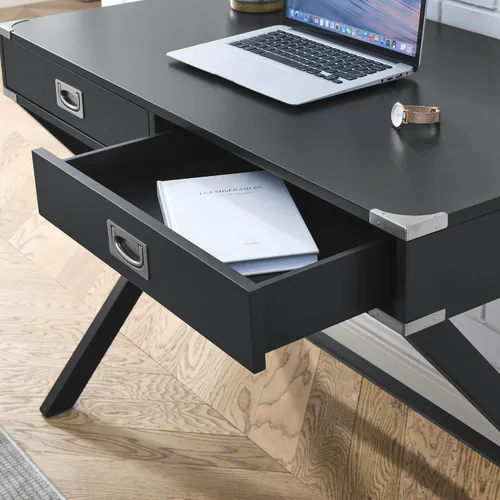 Vista 6 de ECLYL Escritorio para computadora con almacenamiento, escritorio de madera maciza con cajones, mesa de estudio moderna para oficina en casa