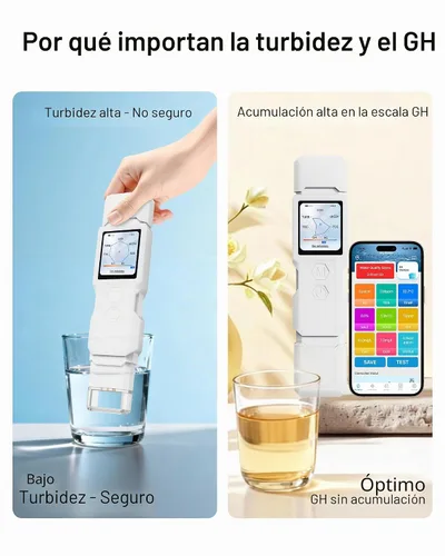 Vista 4 de 9 en 1 probador de agua inteligente con monitoreo por APP, kit de prueba de agua digital para turbidez, TDS, EC, temperatura, sal, GH, TOC, COD
