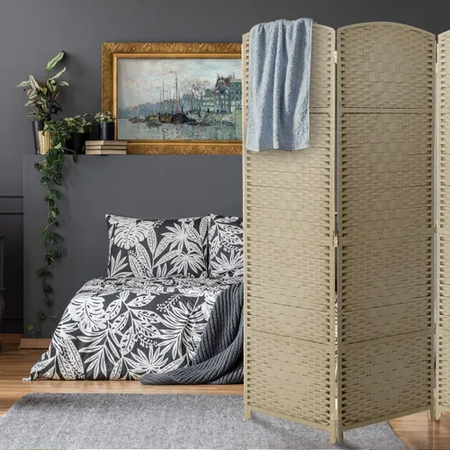 Vista 3 de Sorbus Divisor de habitación de 8 paneles de 6 pies de alto, pantalla de privacidad, paneles extra anchos con doble bisagra, doble tejido de Beige