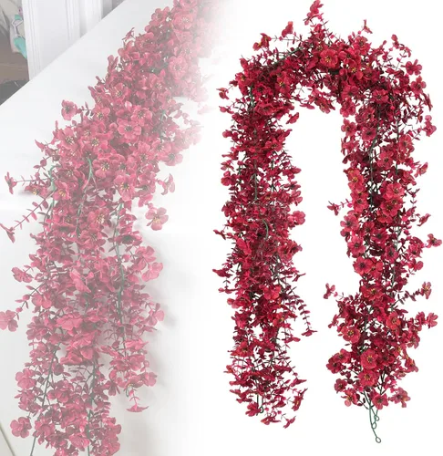 Vista 40 de RECUTMS Guirnalda artificial de otoño, plantas de vegetación sintética 1 pieza seda marrón