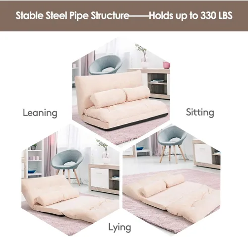 Vista 6 de Giantex Sofá de suelo ajustable con 2 almohadas, sofá cama plegable multifuncional de 6 posiciones, asiento de piso de gamuza multifuncional
