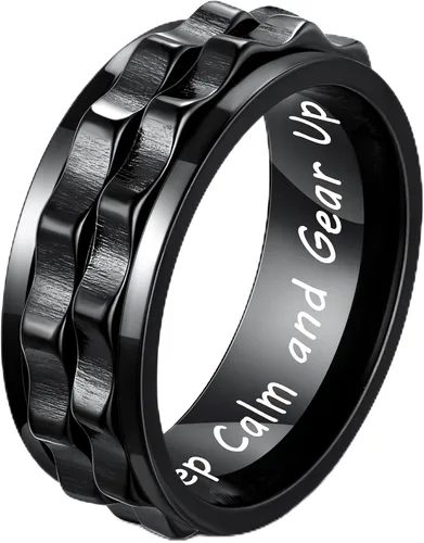 Vista 6 de LYTTMAB Stainless Steel Ring for Men, 8MM Masculine Geometric Ring, Cool Spinner Band Ring Fidget Ring Spinner Ring Anxiety Ring