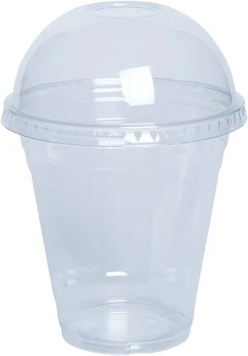 Vista 2 de GUSTO 100 vasos de plástico transparente de 12 onzas con tapas de cúpula, perfectos para batidos, batidos y bebidas para llevar